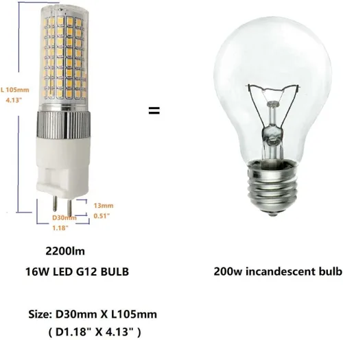 Miniatura 5 de G12 - Bombilla LED de cerámica de maíz de 16 W, bombilla LED G12 de 4000 K, equivalente a blanco natural, lámpara de incienso de 200 W, bombilla