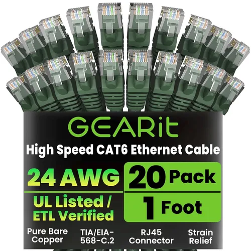 Miniatura 58 de Paquete de Cable Ethernet Cat 6 GEARit - Pack de 10 cables de conexión Ethernet Cat6 de 15 pies Cable de conexión de red RJ45, conectores dorados
