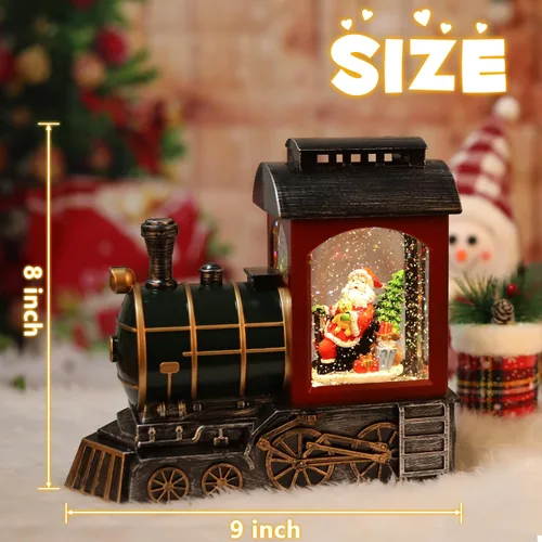 Miniatura 5 de Linterna de globo de nieve de tren rojo de Papá Noel, brillante, globo de nieve musical, decoraciones de Navidad, temporizador de 6 horas, funciona