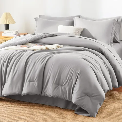Miniatura 25 de Juego de edredón blanco queen, 7 piezas cama en una bolsa, juego ligero de ropa de cama queen, juego de 7 piezas para todas las estaciones, suave