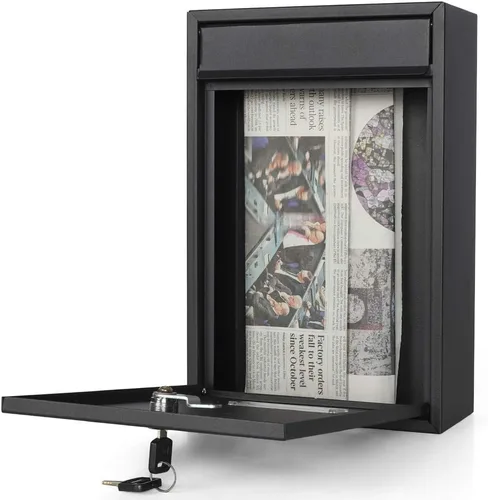Miniatura 2 de Decaller Buzón montado en la pared con cerradura de llave, buzón de metal a prueba de óxido para exteriores, 15.2 x 10.1 x 3.3 pulgadas, 006 negro