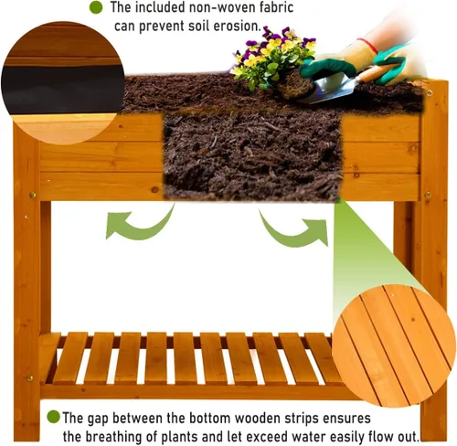 Miniatura 5 de Jardinera elevada de madera para jardín, macetas elevadas de madera para exteriores, camas elevadas con patas para hierbas de flores vegetales
