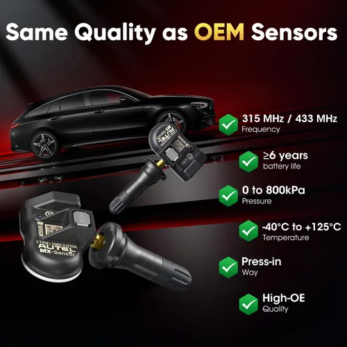 Miniatura 6 de Autel Juego de 4 sensores TPMS, sensor MX-2 en 1, 315 MHz + sensor programable universal TPMS de presión de 433 MHz, nivel OE 100% clonable por