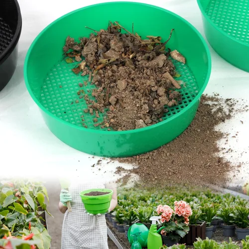 Miniatura 3 de Paquete de 4 tamices de abono de tierra de jardín, tamiz de jardín de rocas, juego de sartenes de plástico para trabajos de plantas en el hogar