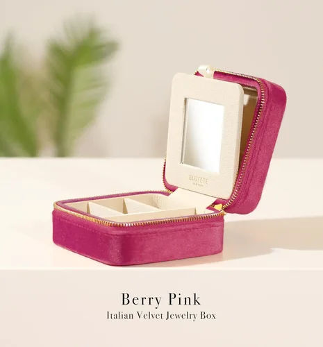 Miniatura 55 de BLUTETE Joyero de viaje organizador de terciopelo con anillos de espejo, aretes, collares, caja organizadora de almacenamiento (negro)