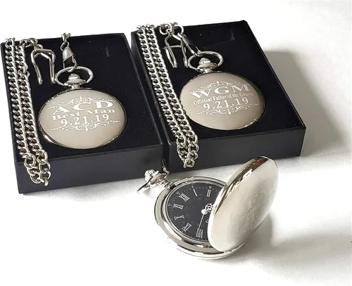Miniatura 5 de Juego de 3 relojes de bolsillo con grabado personalizado para hombre o mujer, reloj personalizado con cadena y caja incluida, grabado incluido