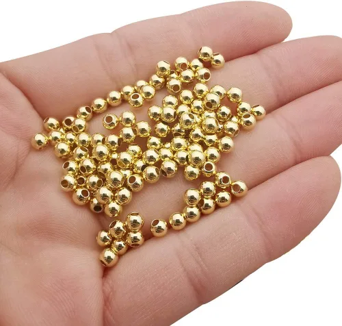 Miniatura 2 de 200 cuentas espaciadoras redondas lisas doradas, latón chapado en oro, resistente al deslustre, sin costuras, sueltas para hacer pulseras y joyas