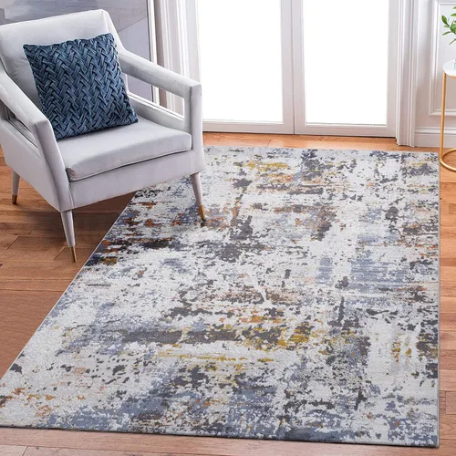 Miniatura 20 de NAAR PAYAS Collection - Alfombra de área de 6 x 9 pies, diseño de medallón crema y azul, no se desprende, resistente a las manchas, para sala