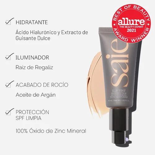 Miniatura 2 de Saie Slip Tint - Hidratante teñido con SPF 35, cobertura ligera, tinte brillante para la piel y protector solar mineral para rostro con ácido