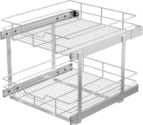 Miniatura 18 de Organizador de armario extraíble de 2 niveles de 15 pulgadas de ancho x 22 pulgadas de profundidad, cajones deslizantes para armarios de cocina, 2