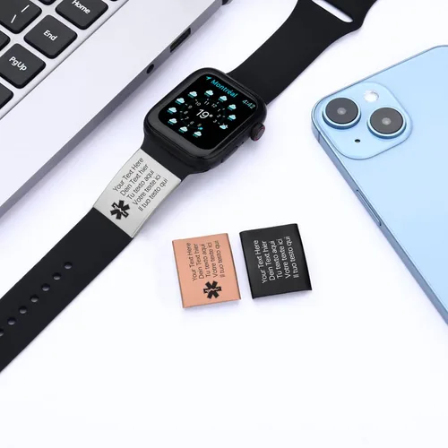 Miniatura 4 de Etiqueta de identificación de alerta grabada personalizada para correa de reloj con nombre, texto, etiqueta rectangular de acero inoxidable