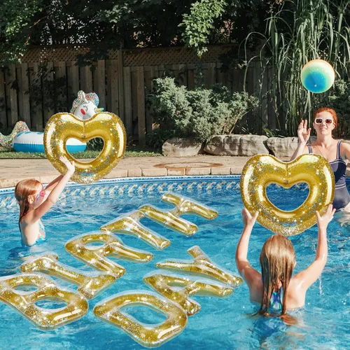 Miniatura 4 de Flotador inflable para piscina de cumpleaños, 15 unidades, con letras de corazón, para fiesta de piscina, globo grande de 20 pulgadas, decoración