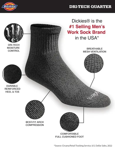Miniatura 51 de Dickies Calcetines Dri-Tech para hombre con control de humedad, disponibles en tallas M-XXL (6, 12, 18 pares)