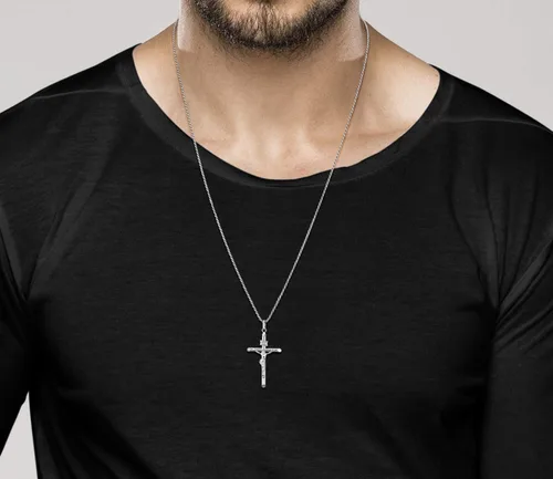 Miniatura 4 de Miabella Collar de crucifijo pequeño o grande de plata de ley 925 chapada en rodio para hombres y mujeres, colgante de cruz con cadena de cuerda