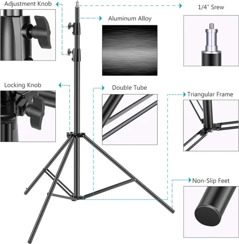 Miniatura 3 de Neewer Soportes de luz de 10 pies (9.8 ft), amortiguados con muelle de alta resistencia, collares de bloqueo de metal, juego de 2 (acabado negro)