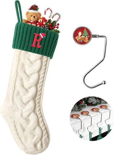 Miniatura 86 de Botas de Navidad personalizadas, iniciales personalizadas, 18 pulgadas, botas de Navidad tejidas con letras para colgar en la chimenea, botas de Rojo