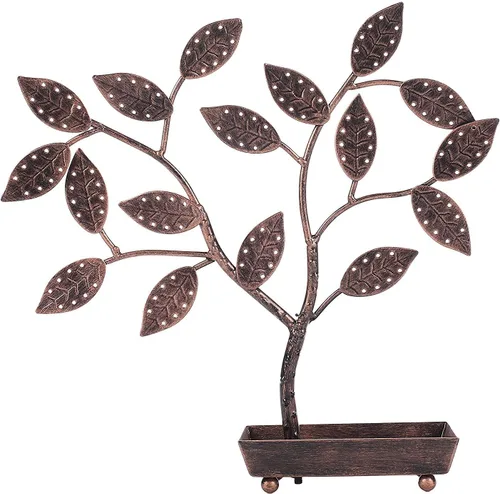 Miniatura 3 de MyGift - Árbol para colgar joyas, aretes y collares con charola para anillos., Bronce, TB-J0115BRZ