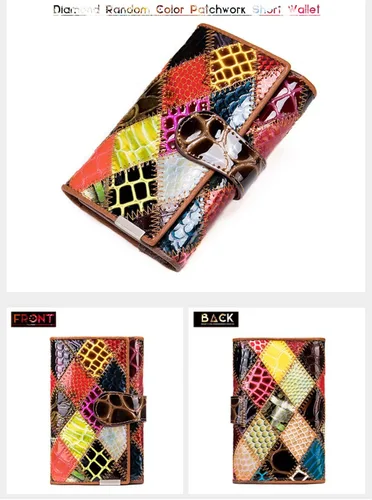 Miniatura 2 de Carteras multicolor para mujer, tarjetero de cuero genuino, monederos grandes, embrague para teléfono, Diamante multicolor-S, Cartera