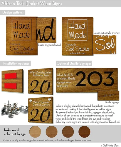 Miniatura 5 de Modern Hotel - Apartment Door Sign Vertical - Solid Wood African Teak Iroko with Laser Engraving - Wall mounted Room Number - Art Deco Font