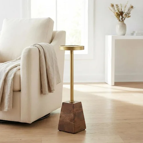Miniatura 8 de Bare Decor Maya - Mesa decorativa redonda pequeña en metal sólido y madera, 8 x 8 x 25 pulgadas