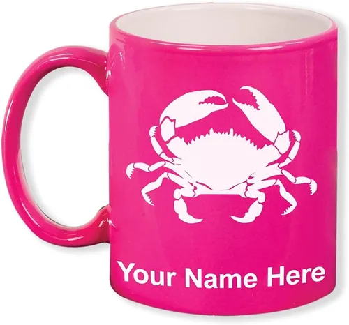 Miniatura 9 de LaserGram Taza de café redonda de cerámica de 11 onzas, cangrejo, grabado personalizado incluido (azul oscuro)