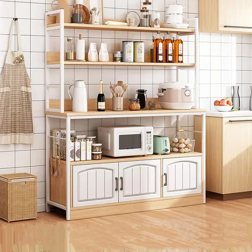 Miniatura 10 de Shelves Kitchen Storage Shelves with Cabinet Doors, Multi-Layer Floor Standing Rack Shelf Ideal for Bathroom, Closet, Garage, Organizers and