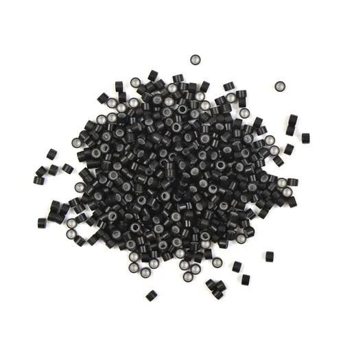 Miniatura 15 de 200 cuentas de oropel forradas de silicona de 0.157 in para extensiones de cabello (negro)