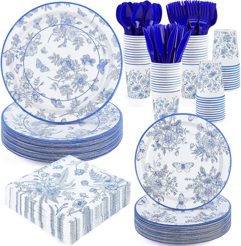 Miniatura 11 de Durony 350 piezas juego de vajilla de fiesta rosa con estampado de vaca que incluye platos, tazas, servilletas, cuchillos, tenedores, cucharas