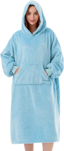 Miniatura 7 de Sioloc - Manta con capucha ponible para mujeres/niños/hombres, sudadera con capucha extragrande y acogedora forrada en sherpa (rosa, larga)