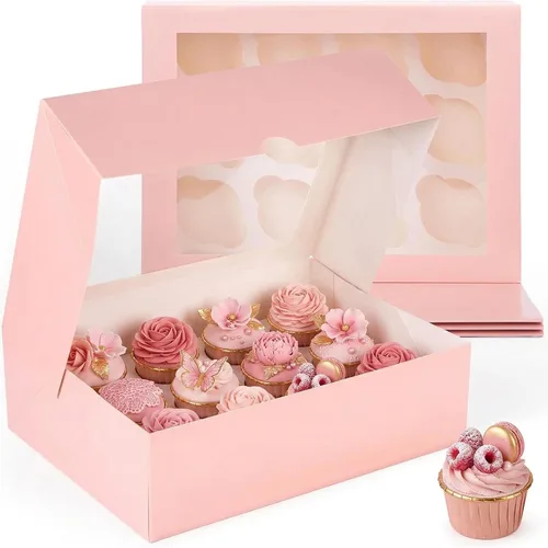 Miniatura 12 de VGOODALL 12 Cajas para Cupcakes, 12PCS Portacupcakes con Ventana Cajas Blancas de Pastelería para Cumpleaños Fiestas Navideñas Suministros