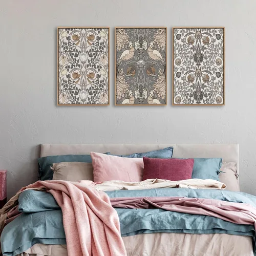 Miniatura 2 de Arte de Pared Grande con Marco Retro - Marco Flotante Natural con Flores Vintage, Lienzo con Pinturas de William Morris, Cuadros, Impresiones