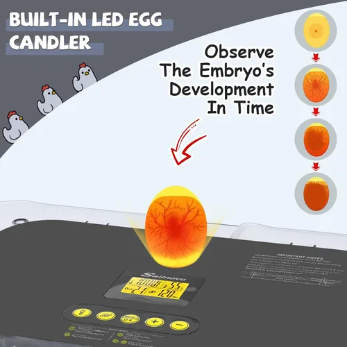 Miniatura 5 de Sailnovo Incubadora de 70 huevos para incubar huevos con giro automático de huevos y humidificación automática, control de temperatura, vela