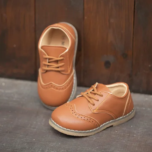 Miniatura 5 de Kannior Zapatos Oxford de piel sintética para niños y niñas, zapatos de vestir de boda para niños pequeños, con cordones, suela de textura