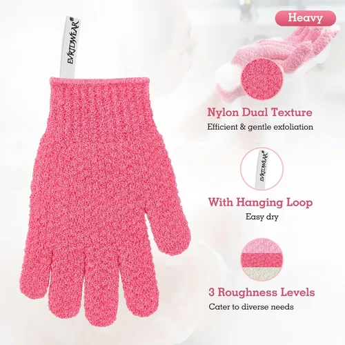 Miniatura 2 de Evridwear Guantes Exfoliantes para Ducha, 100% Nylon Gruesos Suaves Medianos Pesados Guantes de Baño Removedor de Piel Muerta Exfoliante Corporal