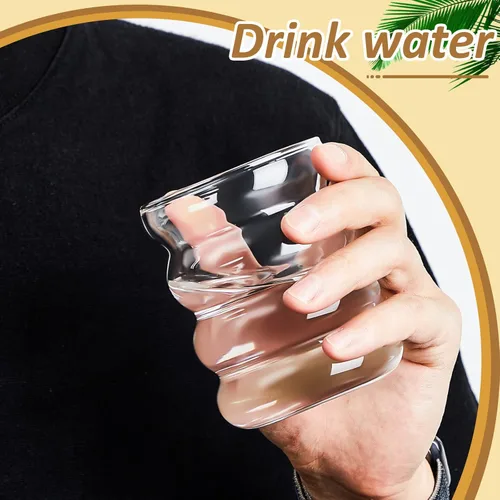 Miniatura 6 de Cunhill 2 vasos de vidrio ondulado de 10 onzas acanaladas de burbujas, cristalería creativa para cóctel, Martini, taza de bebida transparente