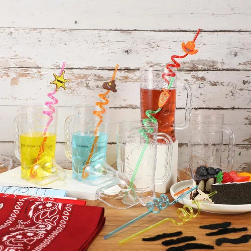 Miniatura 3 de Sliner 30 piezas de recuerdos de fiesta de vaquero incluyen 6 tazas de botas de vaquero de 20 onzas, 6 pajitas de plástico de vaquera, 6 bandanas