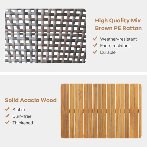 Miniatura 6 de COSTWAY Juego de muebles de mimbre para patio, sofá de mimbre para exteriores con marco de madera de acacia, mesa auxiliar y cojines