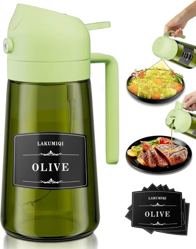 Miniatura 7 de LAKUMIQI Pulverizador de aceite de oliva 2 en 1 para freidora de aire, dispensador de aceite de vidrio de 16 onzas y rociador de aceite de cocina