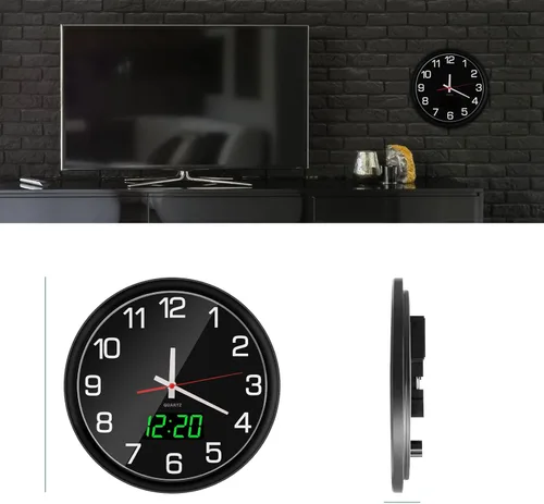 Miniatura 4 de Reloj de pared analógico de 12 pulgadas, silencioso, sin tictac, reloj de pared grande de cuarzo con LED nocturno, reloj de pared decorativo a