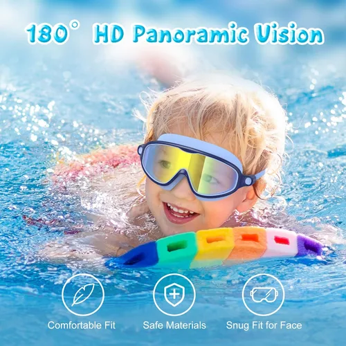 Miniatura 2 de VegoVia - Paquete de 2 gafas de natación para niños, gafas de natación antivaho con protección UV, de visión amplia, para niños de 3 a 15 años, Azul