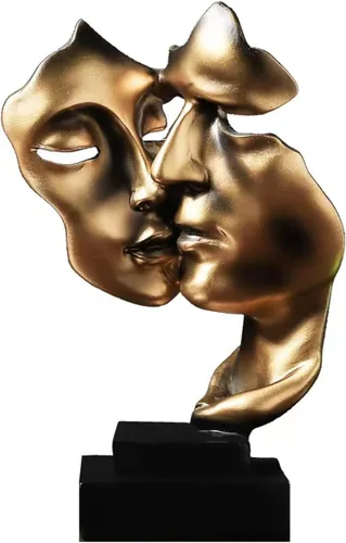 Miniatura 9 de Escultura de beso para parejas, adornos de estatua de resina de pensador negro, figura de arte abstracto de silencio es dorado, esculturas