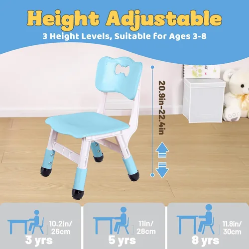 Miniatura 3 de FUNLIO Silla Ajustable para Niños (2 piezas), Silla para Niños Pequeños con 3 Niveles de Altura Ajustable para Edades de 3-8, Silla Infantil