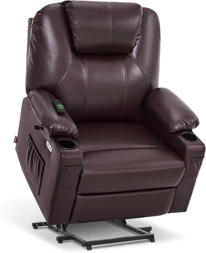 Miniatura 14 de MCombo Sillón reclinable eléctrico con capacidad de elevación, masaje y calor para ancianos, 3 posiciones, 2 bolsillos laterales y portavasos