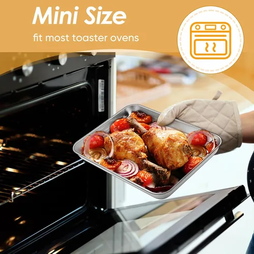 Miniatura 3 de TeamFar Juego de bandeja y rejilla para horno tostador, 9.3'' x 7'' x 1'', bandeja para horno tostador de acero inoxidable bandeja para asar,