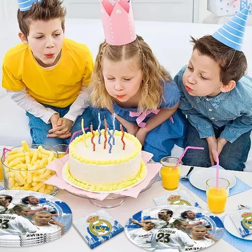Miniatura 6 de 40 piezas de suministros para fiesta de cumpleaños del Real Madrid incluyen 20 platos, 20 servilletas para la decoración de la fiesta del Real Madrid