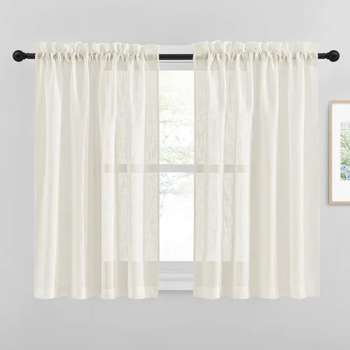 Miniatura 32 de NICETOWN Cortinas traslúcidas cortas para dormitorio, 45 pulgadas de largo, con textura de lino, cortinas semitransparentes de gasa que mantienen