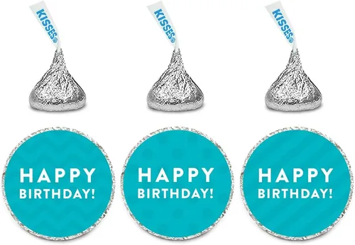 Andaz Press Trío de etiquetas de gotas de chocolate, feliz cumpleaños, lunares, cheurón, rayas, aguamarina, paquete de 216, se adapta a recuerdos de