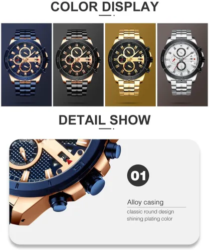 Miniatura 6 de FANMIS Relojes de lujo para hombre, reloj de pulsera analógico de cuarzo de acero inoxidable impermeable