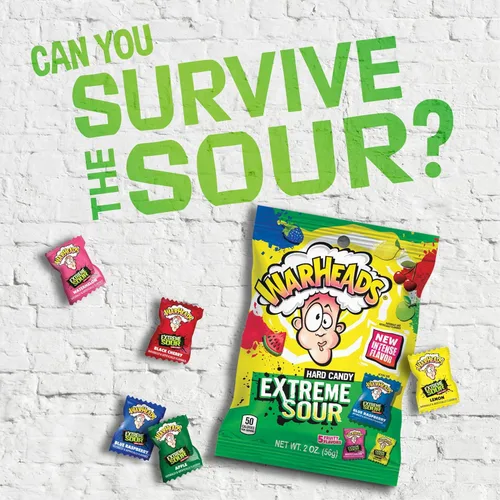 Miniatura 3 de WARHEADS - Dulces Duros Extremadamente Ácidos - Sabores Surtidos - Sabores de Manzana Ácida, Cereza Negra, Frambuesa Azul, Limón y Sandía - Bolsas