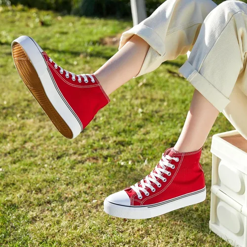 Miniatura 8 de Tenis de lona de caña alta con cordones para mujer, estilo informal, ideales para caminar